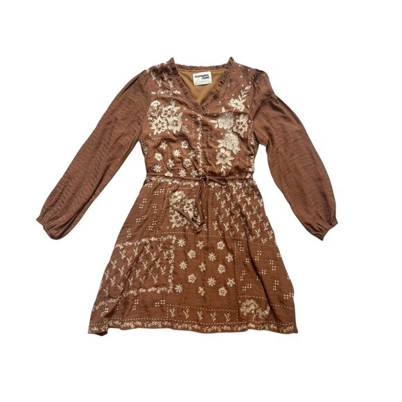 Savannah Jane Dresses & Skirts - Savannah Jane Brown w/ Cream Embroidery‎ Florals size Large Long Sleeve Dress